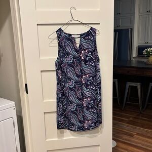 Sleeveless Paisley Mini Dress in Navy and Pink